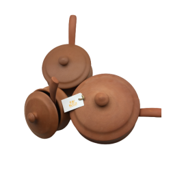 Clay Dinner Set - 3 Dome Lid Serving pots, 3 serving spoons