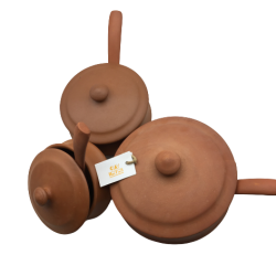 Clay Dinner Set - 3 Dome Lid Serving pots, 3 serving spoons